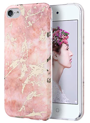 ULAK iPod Touch 7 Case, iPod 6 Marble Case, Clear Case Slim fit Anti-Scratch Flexible Soft TPU Bumper Hybrid Shockproof Protective Case for Apple iPod Touch 5 / 6th / 7th Generation-Marble Pink