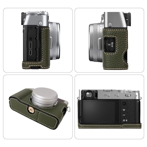 Funda media para cámara Fujifilm X100VI de cuero PU verde miniatura 3