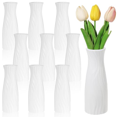 10 Pack Composite Plastic Flower Vase,8" Tall Conic White Vases,Unbreakable