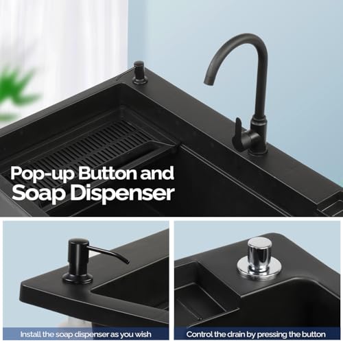 Image of Vingli 37-Gallon Freestanding Utility Sink with Faucet, 36 inch Heightened Basin for Laundry, Garage, Outdoor Garden, Pet Wash, Heavy Duty Plastic Laundry Tub with Storage Shelf, 40 inchLx24 inchWx36 inchH, Black