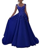 JAEDEN Prom Dress 2025 Lace Long - V Neck Chiffon Prom Dresses for Teens Royal Blue US14