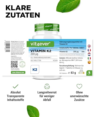 Vitamin K2 MK7-365 Tabletten - 200 µg pro Tablette - All-trans Gehalt >99,7% MK-7 Menaquinon - Hochdosiert - Ohne unerwünschte Zusätze- Vegan – Bild 6