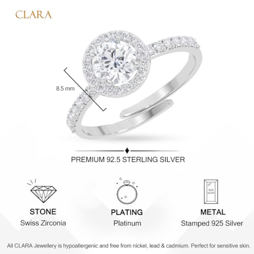 Image of Clara 925 Sterling Silver Minimal Daily Wear Adjustable Ring for Women | Gift for Birthday Anniversary | Rakhi Rakshabandhan Gift for Sister Bhabhi |Platinum Plated | Swiss Zirconia