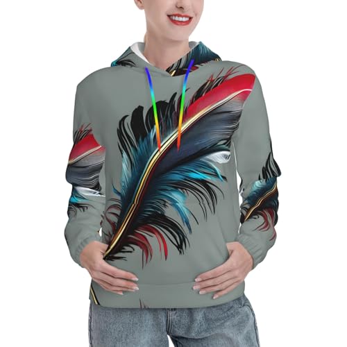 Sweat à capuche doux plumes imprimées pull ajusté thermique femme