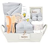 Mababyshop Canastilla Mi Sueño Naáy Manta De Punto, Gorrito Y Patucos, Muselina, Cepillo Y Peine De Madera Personalizado Cerdas Supersuaves, Colonia Sin Alcohol Y Marco Con Significado Nombre (Gris)