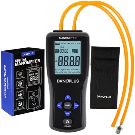 DANOPLUS DP-103 Manometer Digital Gas Pressure Tester Differential Pressure Gauge HVAC Air Pressure Meter with Backlight Data Record Function,Black