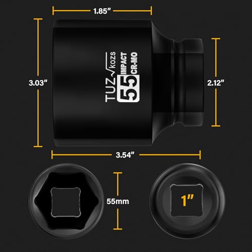 Image of 1 Inch Drive 55mm Deep Metric Impact Socket,CR-MO,6 Point Radius Corner Design,Square Chamfered Opening,Axle Nut Impact Grade Socket for Easy Removal