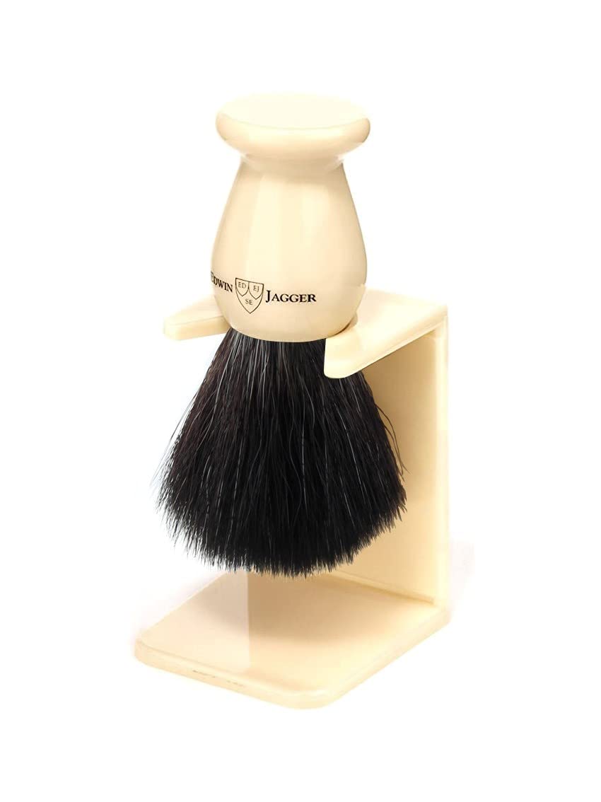 Edwin Jagger Pennello da barba sintetico nero avorio imitazione con piccolo supporto antigoccia