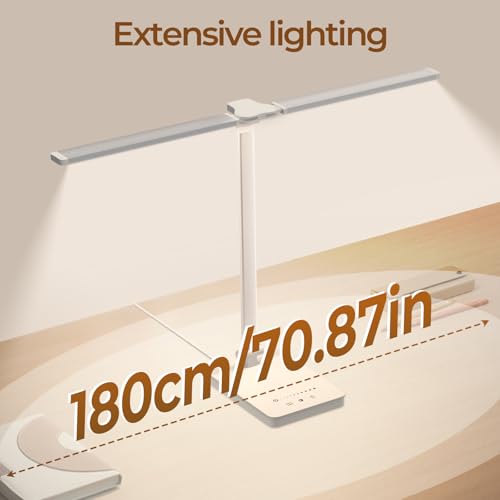 JVURICE Schreibtischlampe LED 15W Dimmbar mit Augenschutz, 5 Farben und 10 Helligkeitsstufen, mit Adapter Ladefunktion Timer-Funktion, Memory Lesemodus Tischlampe für Kinder Schlafzimmer Büro (Weiß)