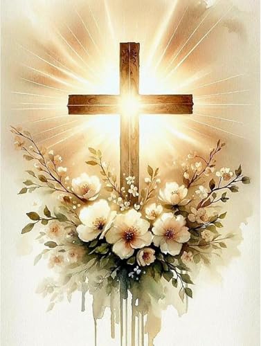 Image of MjhRcll Crucifixion Stamped Cross Stitch Kits, Cross Stitch Ornament Kits for Adults Beginners, Counted Embroidery Needlepoint Kits Home Decor 12x16 Inch