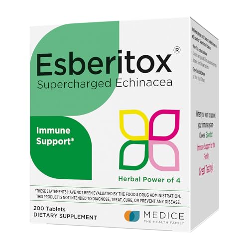 ESBERITOX Supercharged Echinacea – 200 Tablets – Immune Support Herbal Supplement with Wild Indigo Root & Purple Coneflower – Clinically Tested – Made in Germany