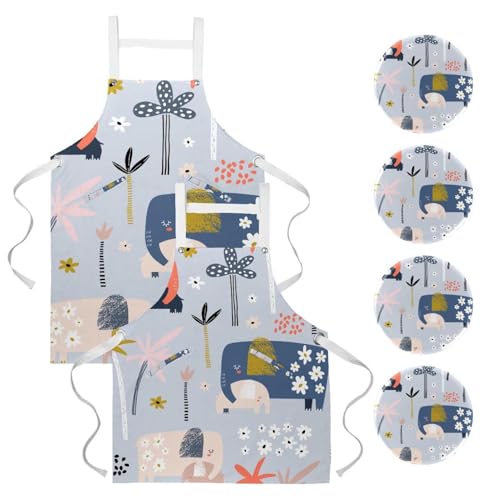 Lot de 2 tabliers de cuisine éléphant mignon pour maman et enfant