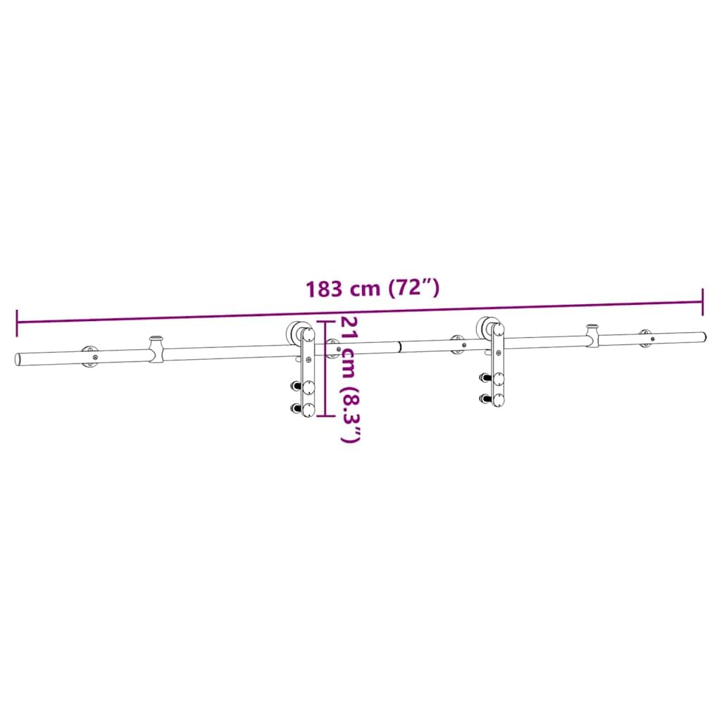 Juego de herrajes para puerta corredera de 183 cm, acero inoxidable plateado con tope de puerta, ruedas, guía de suelo para puerta de habitación y puerta principal, herrajes duraderos para
