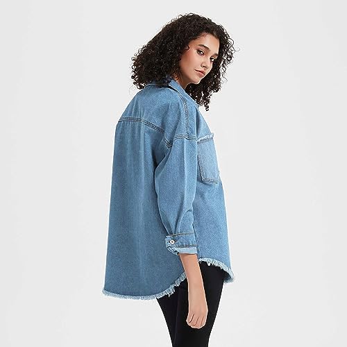 LifeShe Women's Oversized Denim Shacket Jacket Casual Long Boyfriend Jean Jackets Coat Autumn Spring4