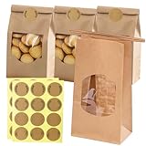 30 Stück Brottüten, Papiertüten Mit Fenster, Frühstückstüten Papier, Kekstüten, Brotzeittüten, Braun, Ideal Für Bäckereien Und Cafés