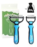 Pet Pro Grooming Tool, 2-In-1 Deshedding Dog Brush, Double-Sided Grooming Tool for Thick Coats, Rounded-Tooth Comb for Painlessly Removing Knots and Loose Hair (Blue-Large+Small)