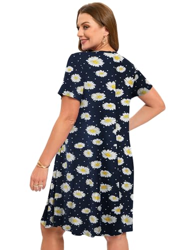 Image of ZENNILO Women's Plus Size Swing Dress with Pockets Casual Summer Dresses V Neck Short Sleeve T Shirt Dress for Women