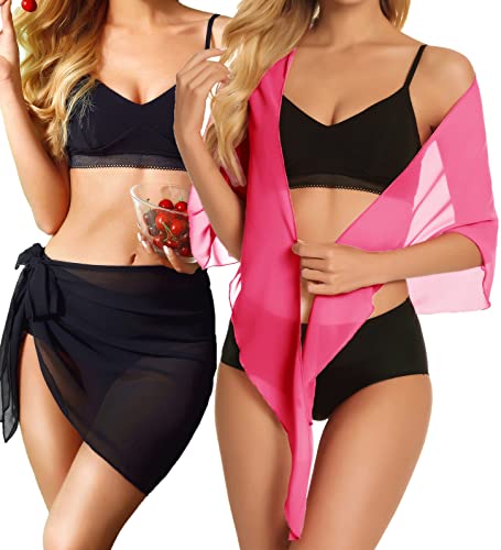 Image of CHICGAL 2 Pieces Women Beach Sarong Bathing Suit Wrap Skirt Sheer Bikini Swimsuit Cover Ups for Swimwear