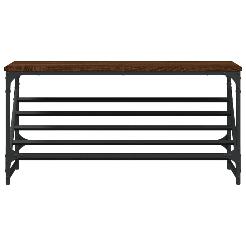 Schuhregal Braun Eichen-Optik aus Holzwerkstoff mit pulverbeschichtetem Stahlgestell 90x30x45 cm, platzsparende Schuhablage und Organizer für Flur, Diele, Eingangsbereich