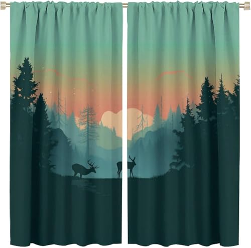 Rideau opaque imprimé 3D forêt isolation haut de gamme lit - 2