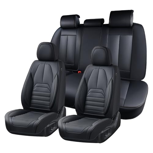Image of Coverado Car Seat Covers Full Set, Black Seat Covers for Cars, Automotive Seat Covers, Waterproof Nappa Leather Front Seats and Back Car Seat Protector, Universal Fit for Most Cars SUV Trucks