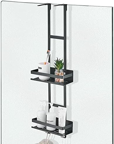 Gricol Black Shower Caddy Hanging Shower Shelf No Drilling Stainless Steel Over Door Bathroom Shelf with 4 Suction Cups and 2 Hooks for Bathroom Storage Organizer Rustproof