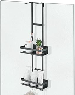 Gricol Black Shower Caddy Hanging Shower Shelf No Drilling Stainless Steel Over Door Bathroom Shelf with 4 Suction Cups and 2 Hooks for Bathroom Storage Organizer Rustproof