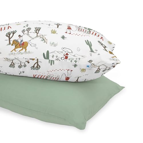 Image of Little Unicorn Standard Pillowcase 2 Pack | Super Soft & Breathable Muslin Fabric | Snug Envelope Closure | for Crib and Toddler Bed (Cow Poke)