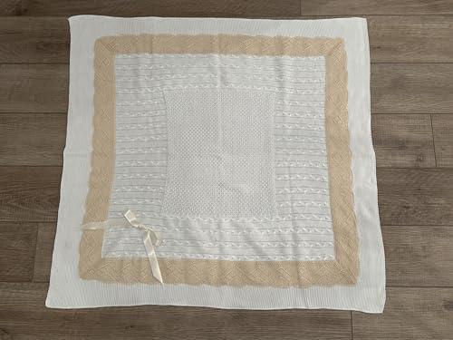 Luxury Spanish Baby Knit Blanket for Boys and Girls with Intricate Lace Trim – Timeless Keepsake. 41'' x 41'' (White)4