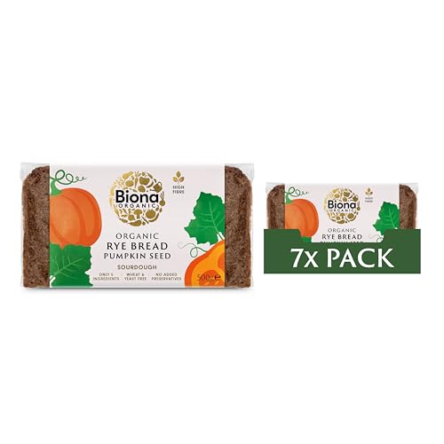 Biona Organic Rye Bread with Pumpkin Seed 500 g, Pack of 7- Free from Wheat, No Added Yeast - Wholegrain Rye Meal and Natural Sourdough - High in Fibre - Vegan