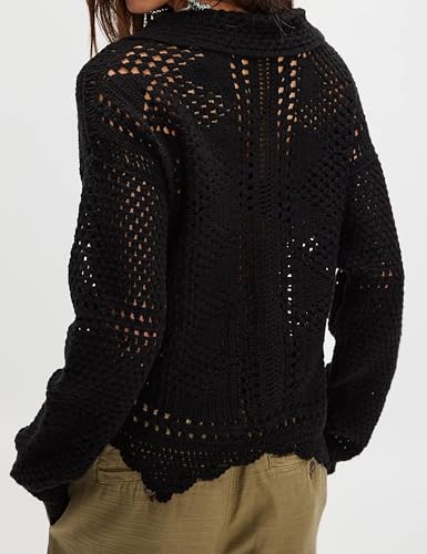 Women's Hollow Out Crochet Tops Open Front Knit Lightweight Long Sleeve Cardigan Sweater Casual Cover Up2