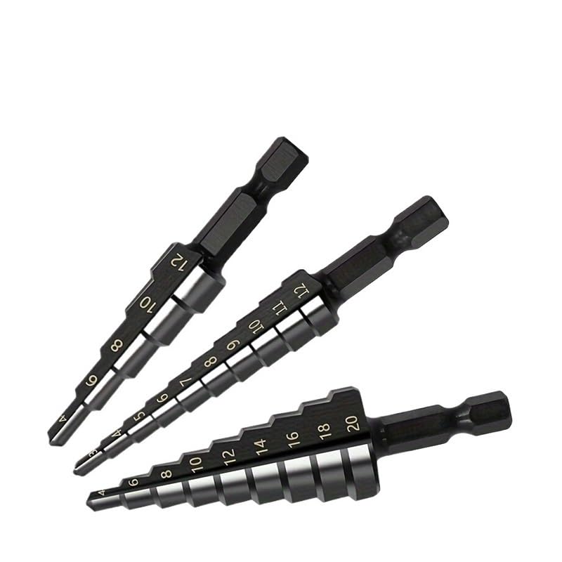 3Pcs 3-12mm 4-12mm 4-20mm HSS Straight Groove Step Drill Bit Nitriding Bit Wood Metal Hole Cutter Core Cone Drilling Tools Set DIOBFZFY