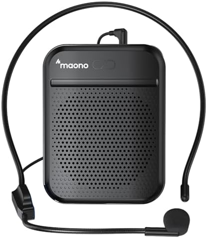 MAONO C06 Portable Voice Amplifier for Teachers, Headset Mic with Speaker Support 10H Battery, Recharge, TF Card for Teaching, Classroom, Supermarket, Tour Guide, Coach (Black)