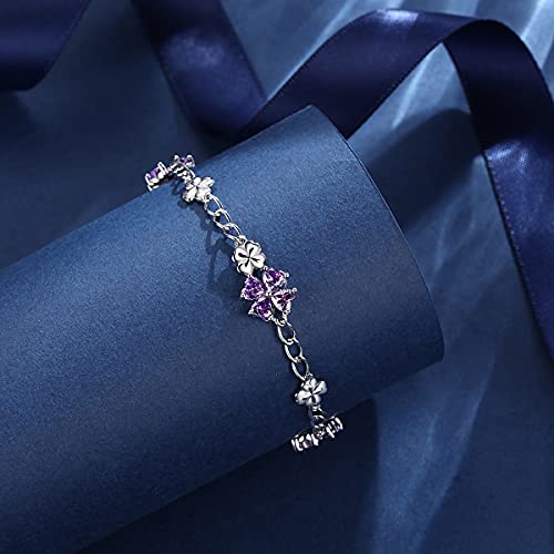 Image of JIANGXIN Lucky Four leaf clover 925 Sterling Silver Birthstone Chain Link Bracelet for Women Gemstone Jewelry Shamrock Birthday Gift 16+4cm