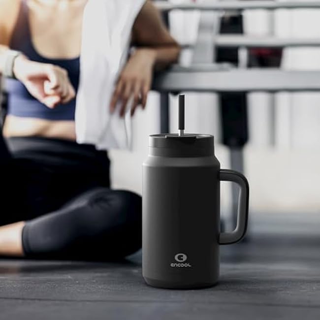 50 oz Tumbler with Handle and Straw, 100% Leak-Proof Insulated Cup Large Water Bottle with 2-in-1 Lid, Reusable Stainless Steel Travel Mug Water Jug, Non-slip Base, BPA-Free £¨Flamingo£©