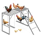 Chicken Perch with Swing Set, Roosting Bars for Chickens in Coop for Pet Chickens' Health and Happiness, Metal Chicken Toys Accessories for Backyard Farms, Light Gray