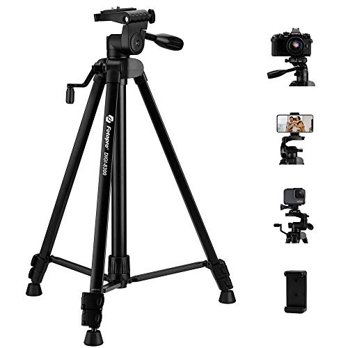 Camera Tripod Fotopro 59" Cameras Stand Lightweight Aluminum Tripod with Phone Clip and Carry Bag for iPhone/Android Phone and Nikon Canon DSRL Cameras