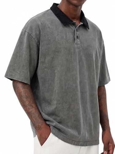 Camiseta Polo Oversized para Hombre Gris Tamaño Large miniatura 1