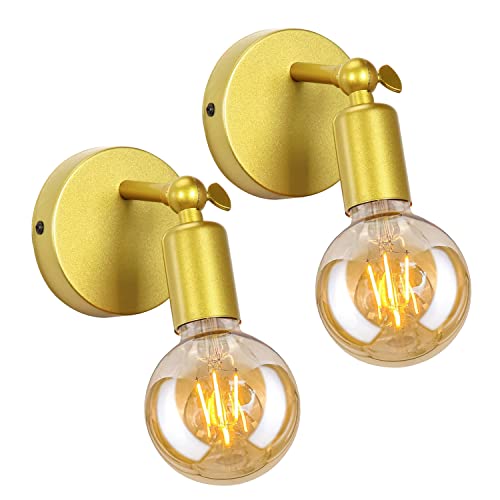 PETITES ECREVISSES Lámpara de pared Interior Aplique de Pared Industrial E27 Luz de Pared Vintage 240° Giratorio Iluminación para Dormitorio Sala de estar Escaleras Pasillo (Dorado, 2 piezas) Cover