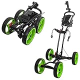 4-Wheel Golf Push Cart Golf Trolley with Foot Brake 1-Click Folding, 25KG Load Capacity, Large Storage with Cup Holder, Durable Wheels with Brake for All-TerrainGreen,L
