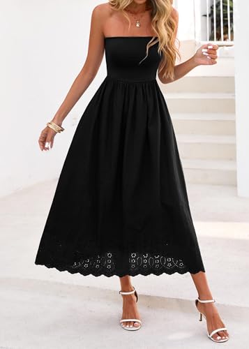 Lazysmile Women's Strapless Tube Top Boho Maxi Dress w/ Lace Trim and Pockets (Various) $13.99 or Less - image 5