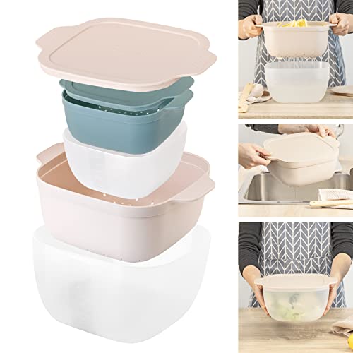Vigar 6-Piece Strain & Store Set, 1.5 And 4.75-Quart, Nesting Colanders And Bowls With Lids, Wash And Drain Produce, Strain Pasta, Keep Fruits & Veggies Fresh, Measurement Markings, Dishwasher Safe #TOP1