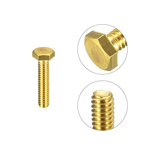 Image of uxcell Brass Hex Bolts, 1 /4-20x1-1 /4 5pcs Fully Thread Grade 4.8 Solid Brass Hexagon Head Bolt Machine Screws for Machinery