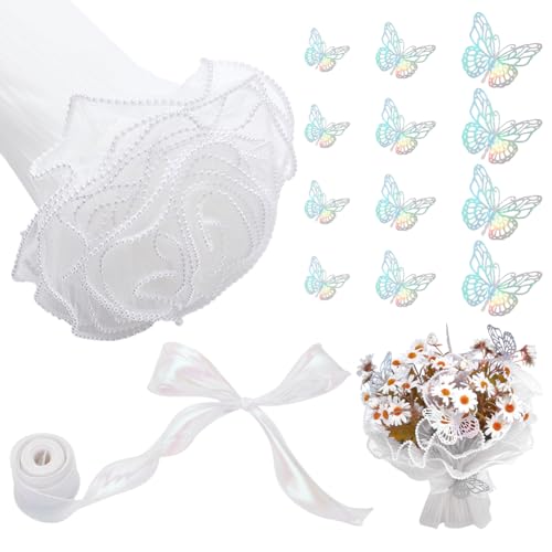 Papier emballage floral blanc anti-plis en maille perlée pour protéger vos bouquets