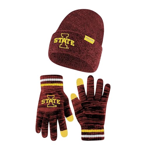 Ultra Game NCAA Official Adults Unisex Super Soft Marl Knit Winter Beanie Knit Hat with Extra Warm Touch Screen Gloves, Iowa State University, Team Color, 1SIZE