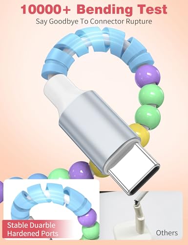 Image of USB C to USB C Cable 3FT,60W Beaded Charger Cord Fast Charging for iPhone 17 16 15 Pro Max /iPad Pro Air 11th /for Samsung S26 S25 S24 Ultra S23 A16 A17 /Android Phone Charger Cute Girls Women,BlueYellow