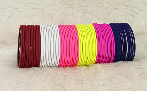 Image of NMII Stylish Multi colour Metal Bangles set for women and Girls with Zari and Cutting Design | Fancy Multicolour Bangles for women | Metal Chudi Set For Women | Women's Bangles