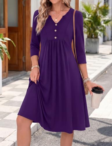 Image of Zeagoo Womens Dresses 3 /4 Sleeve Casual Fall A Line Midi Dress with Pockets