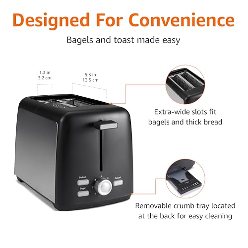image for Amazon Basics 2 Slice Toaster, Extra Wide Slots for Bagels and Special