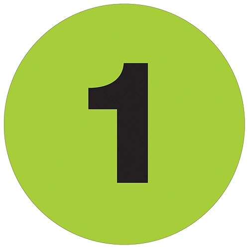 Tape Logic DL1341 Etiquetas numéricas, 1", 3" círculo, verde fluorescente, 500 por rollo